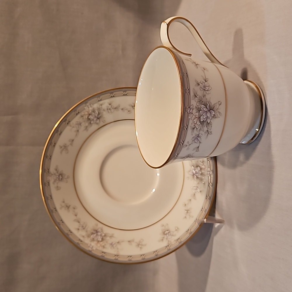 NEW Noritake Salzburg 7299 Footed Cup & Saucer Ivory China